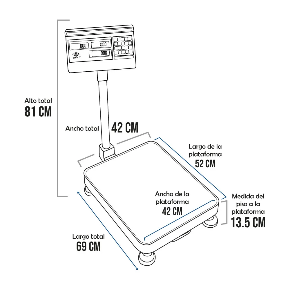 Balanza de Plataforma Excell AP3-E de 300 Kilos 52 x 42 cm