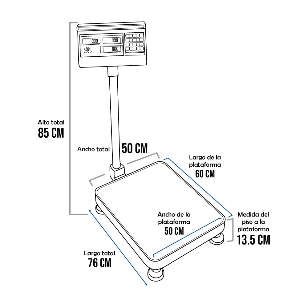 Balanza de Plataforma Excell AP3-E de 300 Kilos 60 x 50 cm