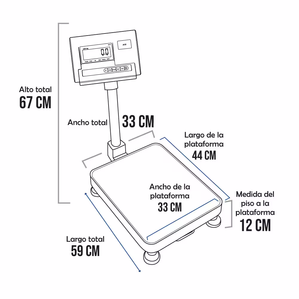 Balanza de Plataforma A12-E PLA de 60 Kilos 44 x 33 cm