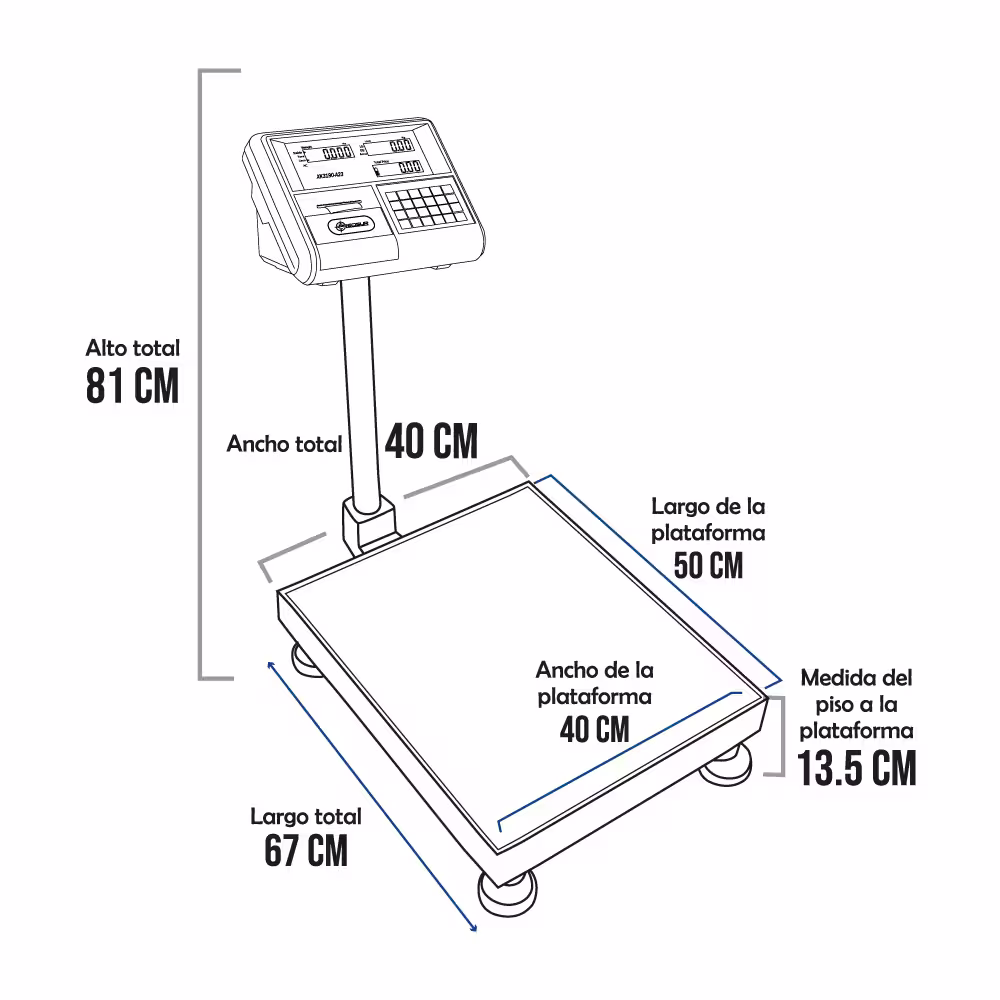 Balanza de Plataforma Precisur XK3190-A23 de 200 Kilos 50 x 40 cm