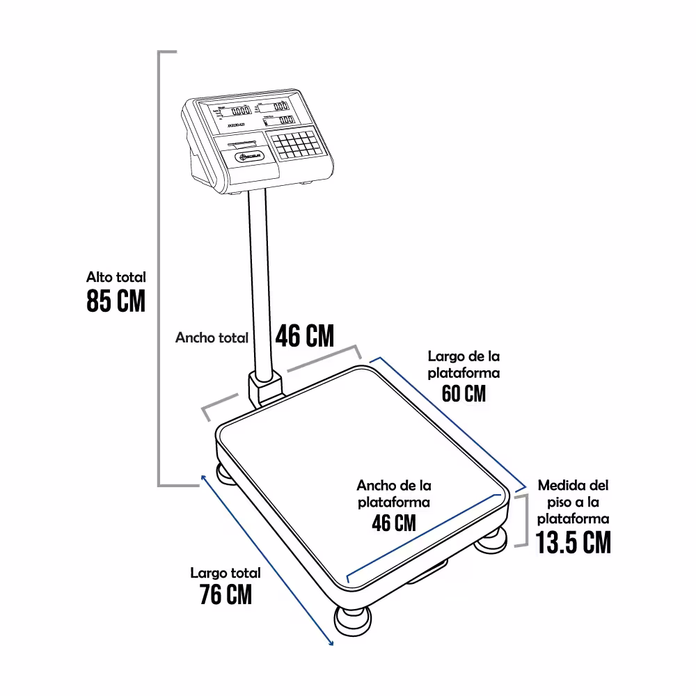 Balanza de Plataforma Precisur XK3190-A23 de 300 Kilos 60 x 46 cm