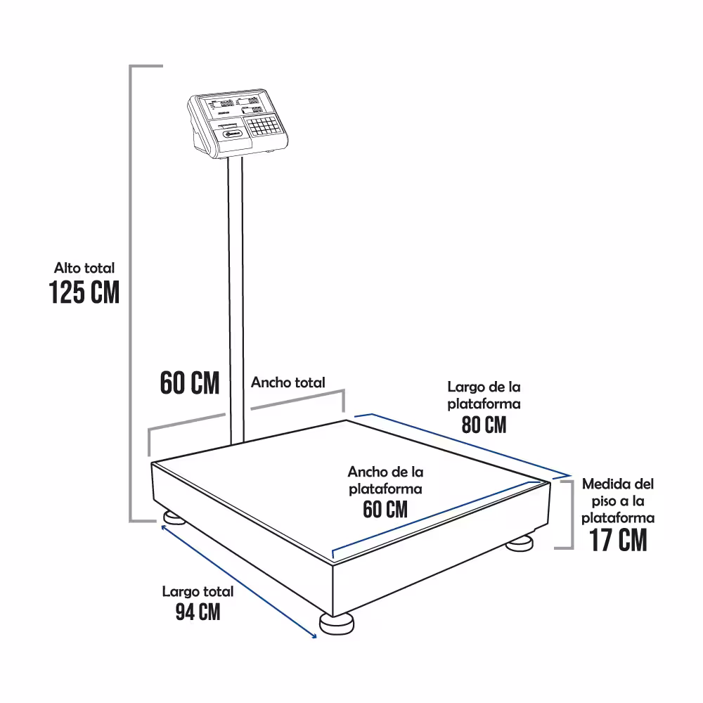 Balanza de Plataforma Precisur XK3190-A23 de 500 Kilos 80 x 60 cm