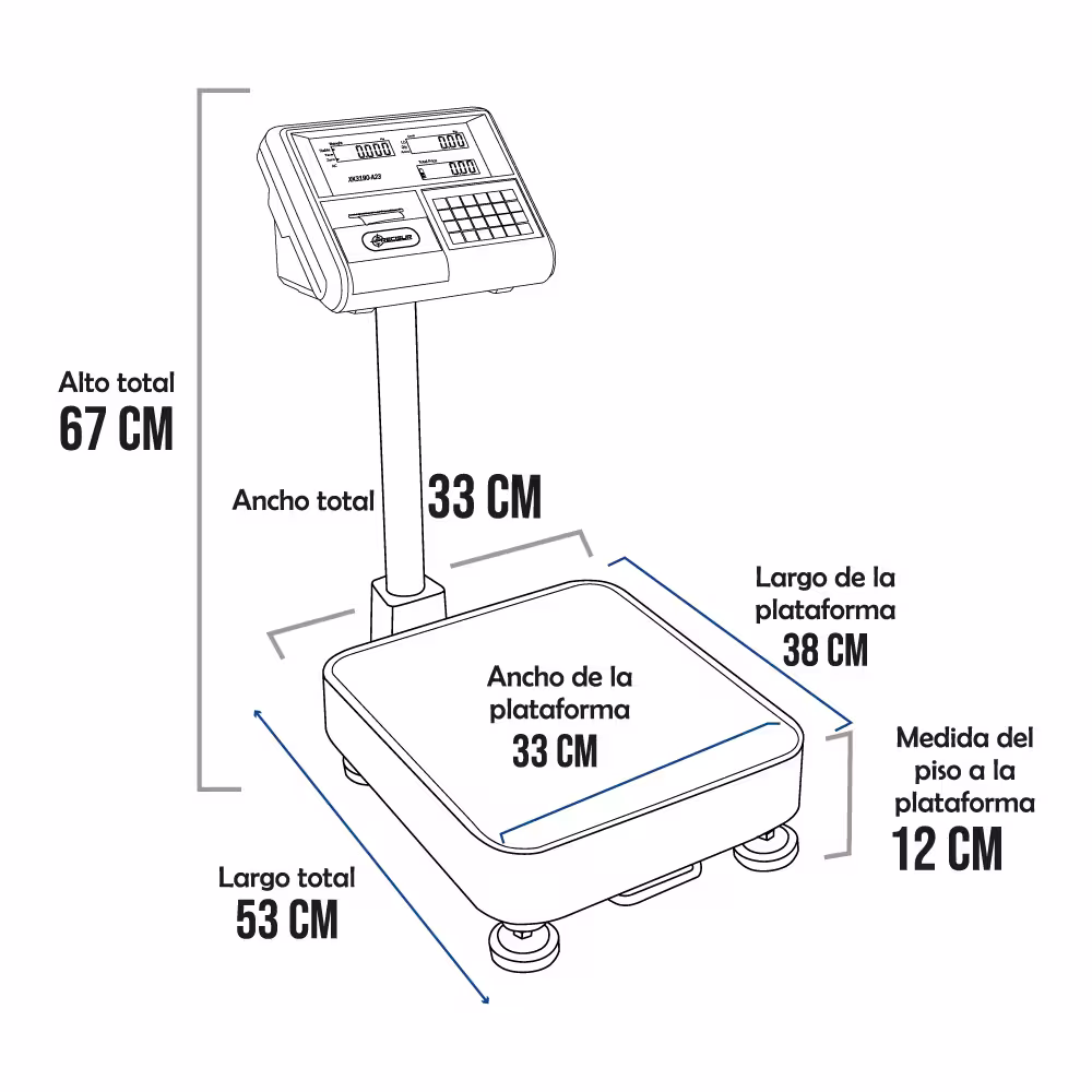 Balanza de Plataforma Precisur XK3190-A23 de 60 Kilos 38 x 33 cm