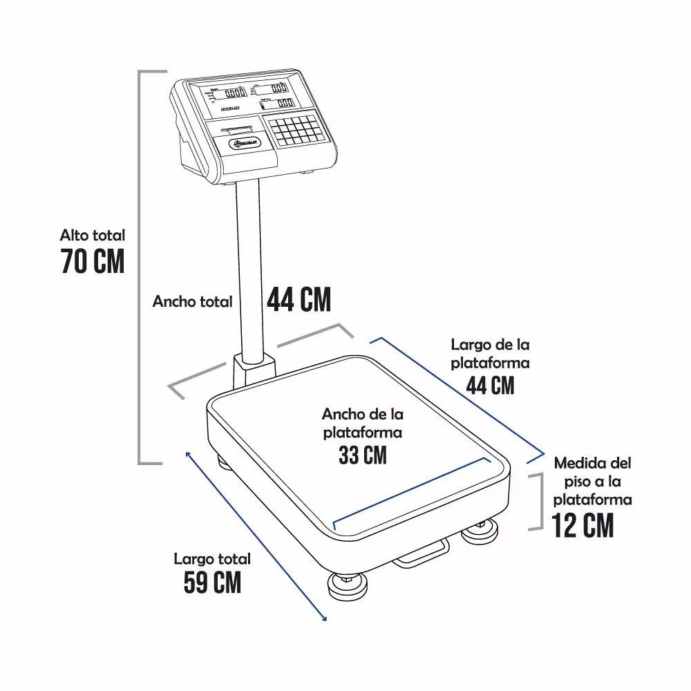 Balanza de Plataforma Precisur XK3190-A23 de 60 Kilos 44 x 33 cm