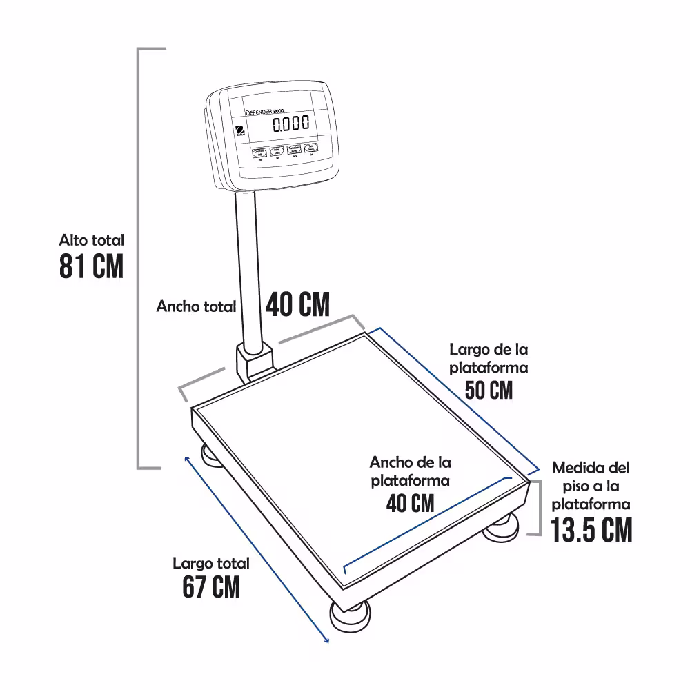 Balanza de Plataforma Ohaus Defender 2000 de 200 Kilos 50 x 40 cm