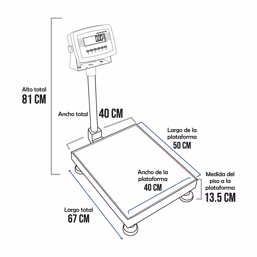 Balanza de Plataforma Weighing Indicator 7516 de 200 Kilos 50 x 40 cm