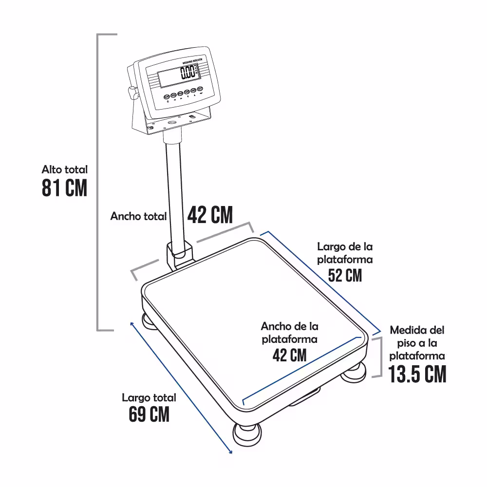 Balanza de Plataforma Weighing Indicator 7516 de 300 Kilos 52 x 42 cm